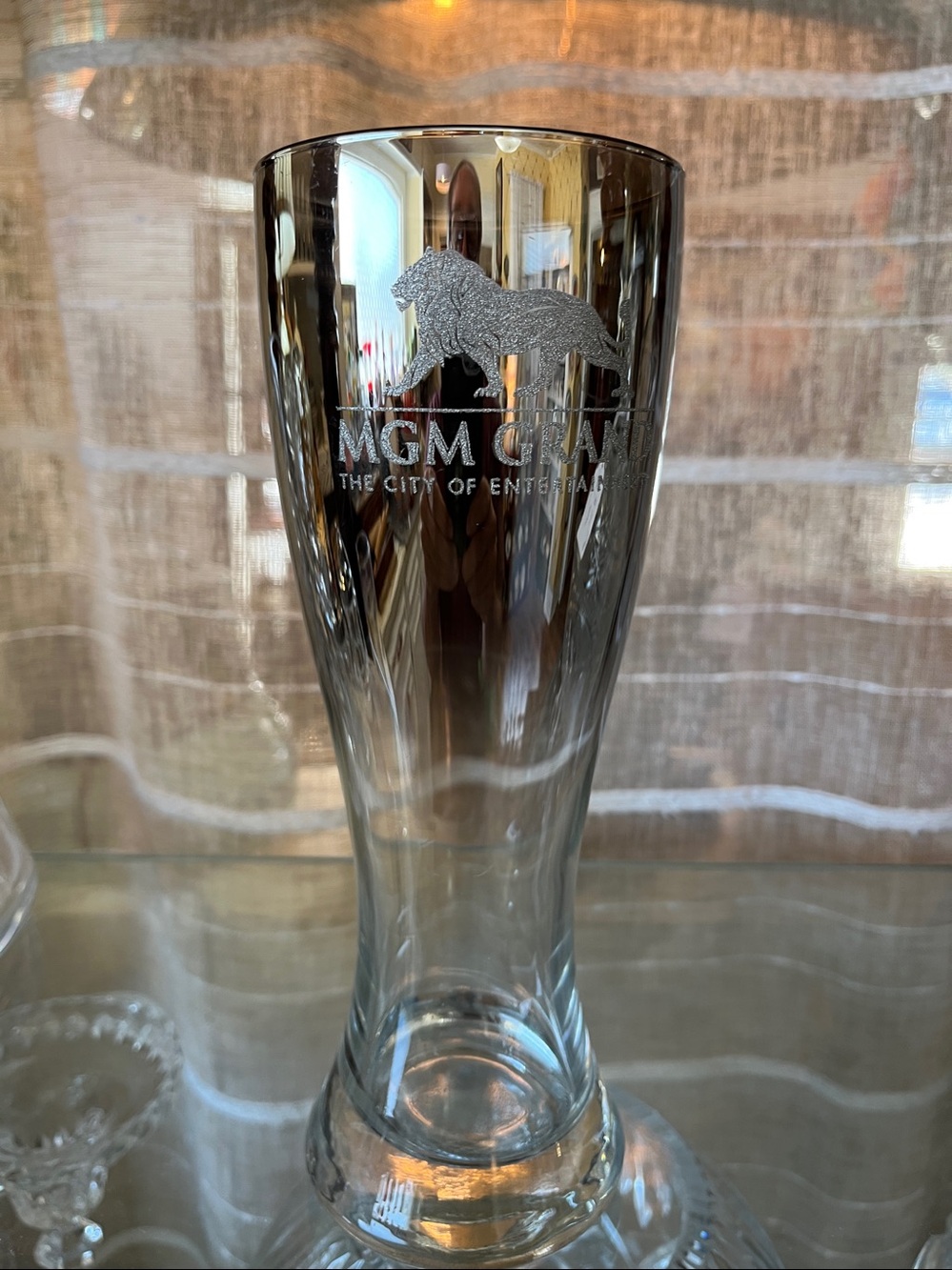 Vintage MGM Grand "City of Indulgence" silver mirror pilsner glass